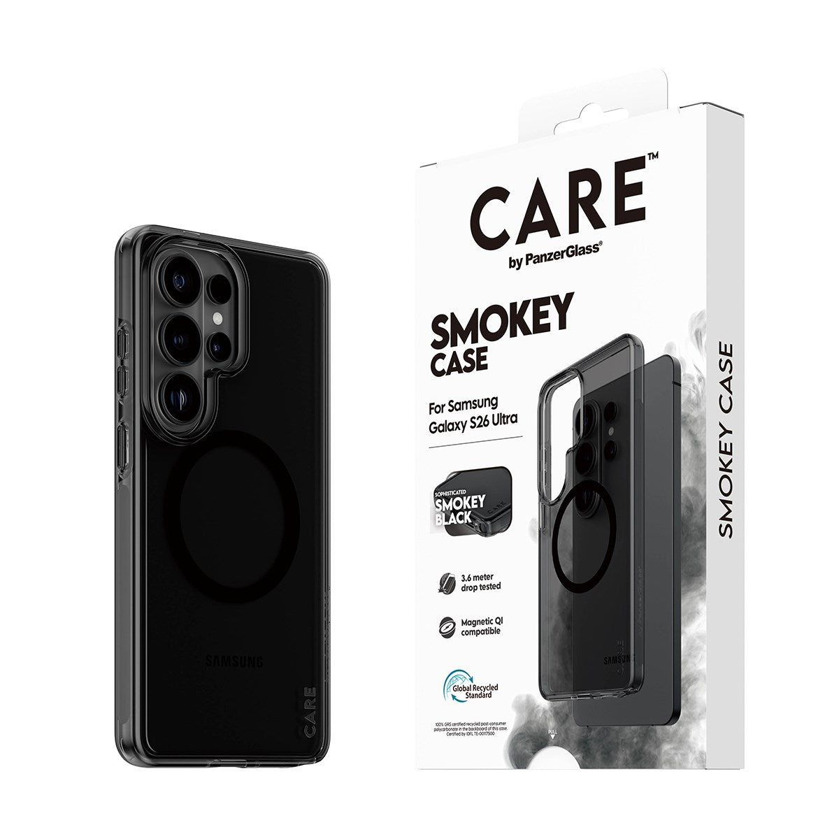 CARE™ by PanzerGlass® Urban Explorer Case Smokey m. Schwarz Qi Samsung Galaxy S26 Ultra